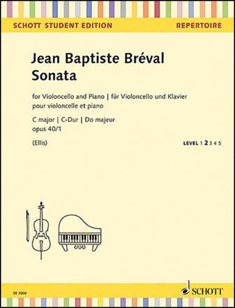 Breval Jean-Baptiste - Sonate Opus 40/1 en Do Majeur - Violoncelles (1 ou 2) et Piano
