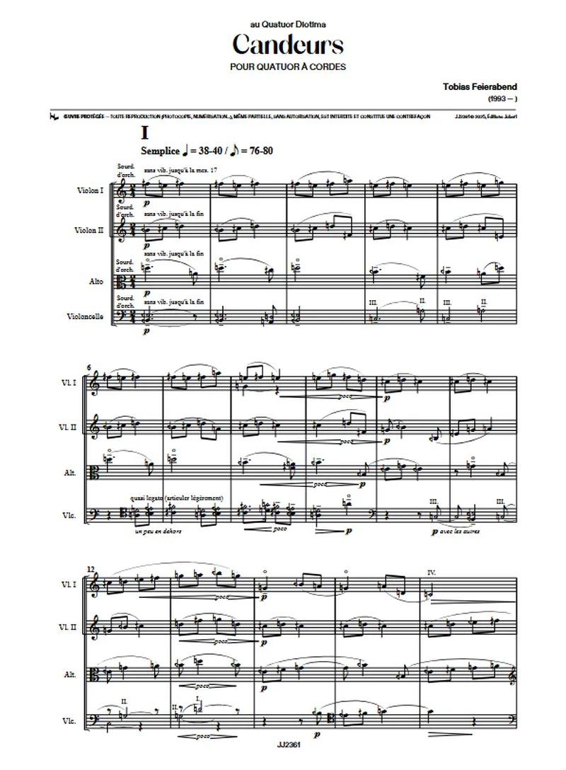 Feierabend Tobias - Candeurs pour quatuor à cordes - Conducteur et parties séparées - Image 2