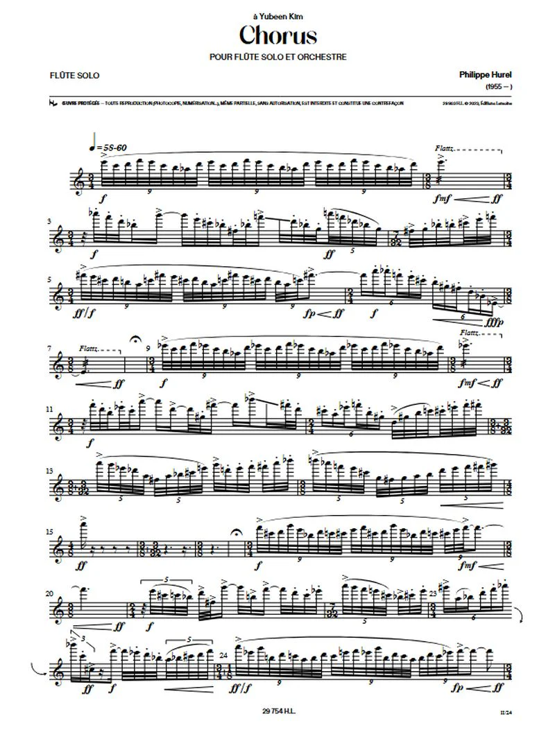 Hurel Philippe - Chorus pour flûte solo et orchestre - Partiton de flûte - Image 2
