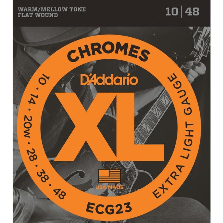 Jeu Cordes Guitare D'addario Xl Chrome File Plat ECG23 Extra Light 10-48