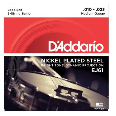 Jeu de Cordes Banjo 5 Cordes D'addario EJ61 Tirant 10-23