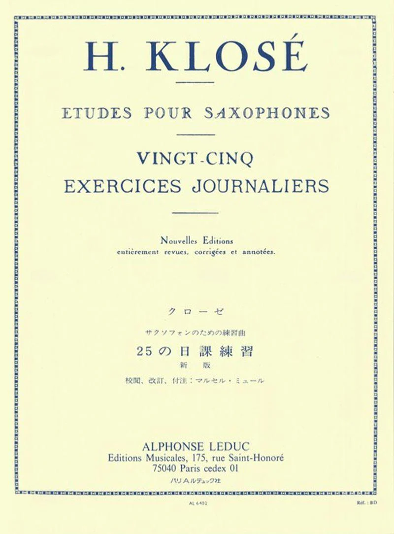 Klose Hyacinthe - 25 Exercices Journaliers Nouvelle Edition - Saxophone