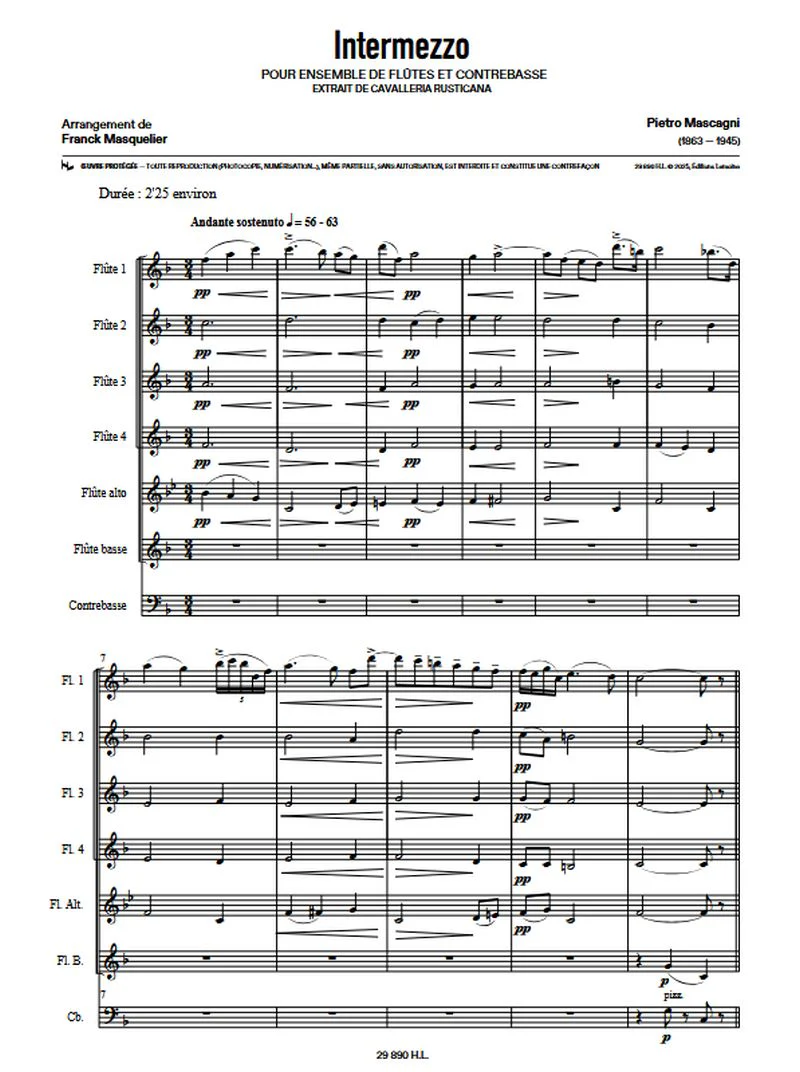 Mascagni Pietro : intermezzo - Ponchielli Amilcare : La Gioconda - Ensemble de flûtes et contrebasse, conducteur et parties séparées - Image 2