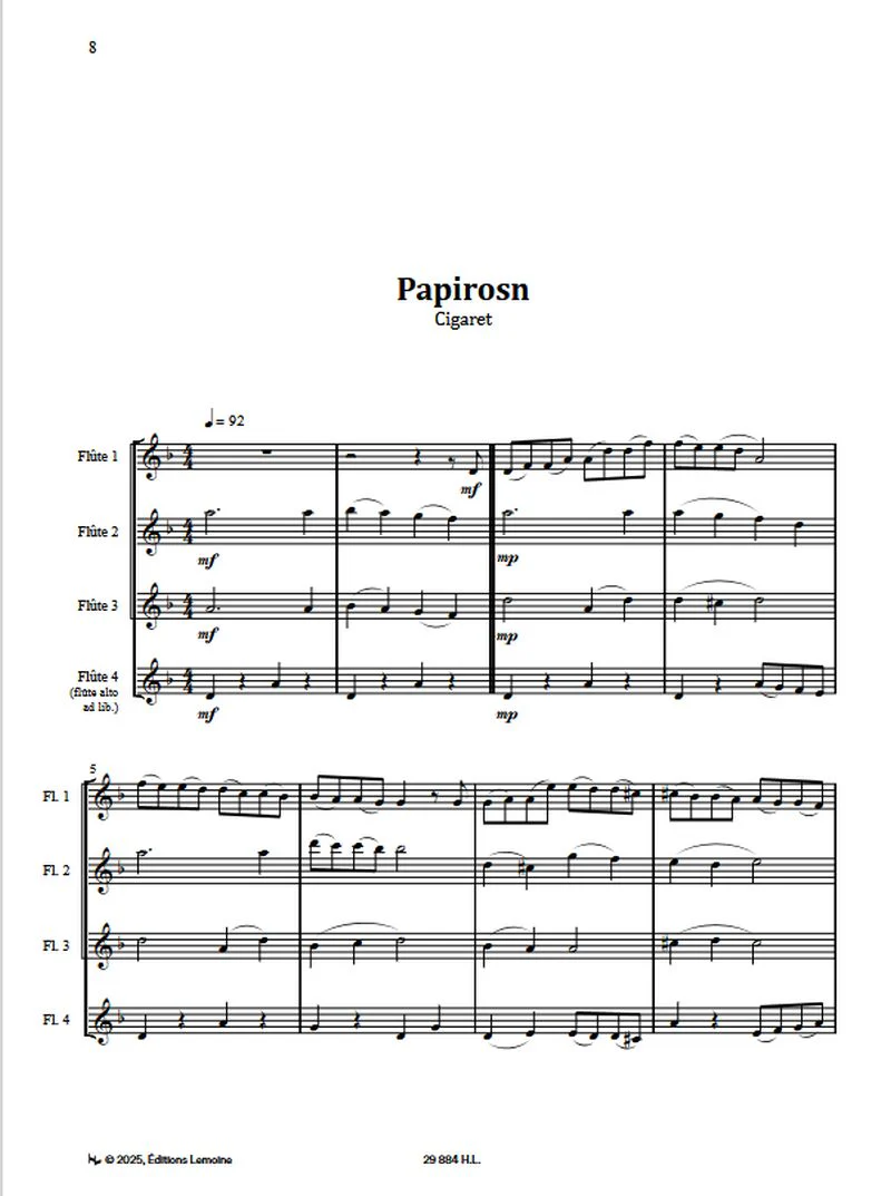 The quartets of klezmer, gipsy, armenian music V1 pour flûtes - Conducteur et parties séparées - Image 4