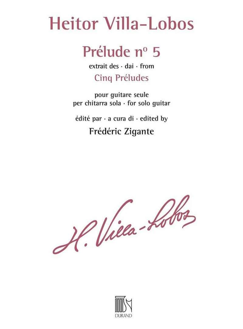 Villa-Lobos Heitor - Prélude No5 (Extrait des 5 préludes, révision Zigante) - Guitare